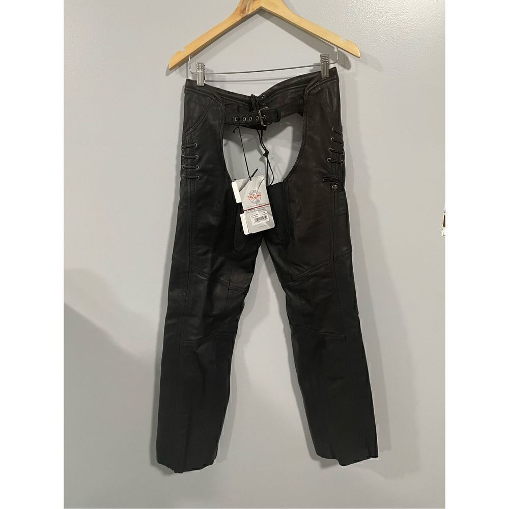Milwaukee Womens Lightweight Hip Set Chaps W/Lace & Grommet Black Size XS NWT
